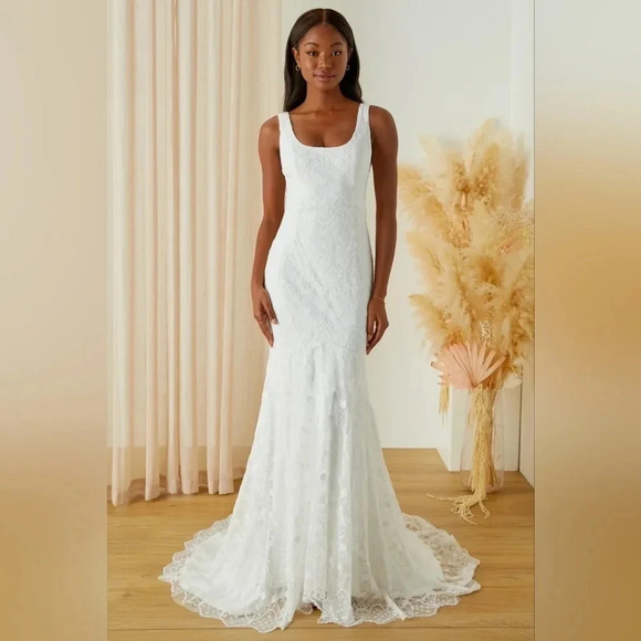 Lulus Eternity of Romance White Embroidered Mermaid Maxi Dress Bridal Party Boho - Picture 3 of 12